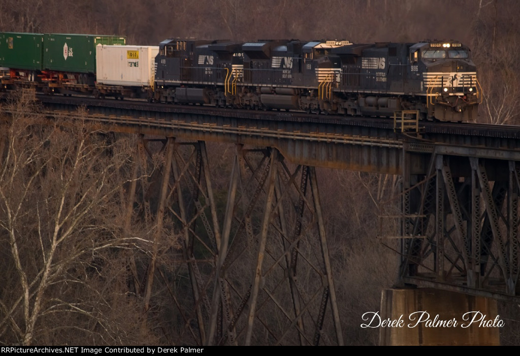 NS 9186 leads NS Intermodal Across Shepherdstown Bridge